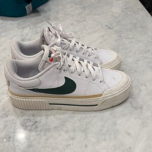 Nike White Sneakers with Green Swoosh